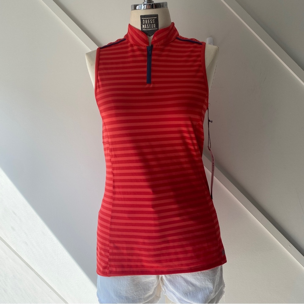 Lija NWT Red Orange Stripe Sleeveless Polo S | Tenniscore Golf Top | Preppy - Picture 12 of 13
